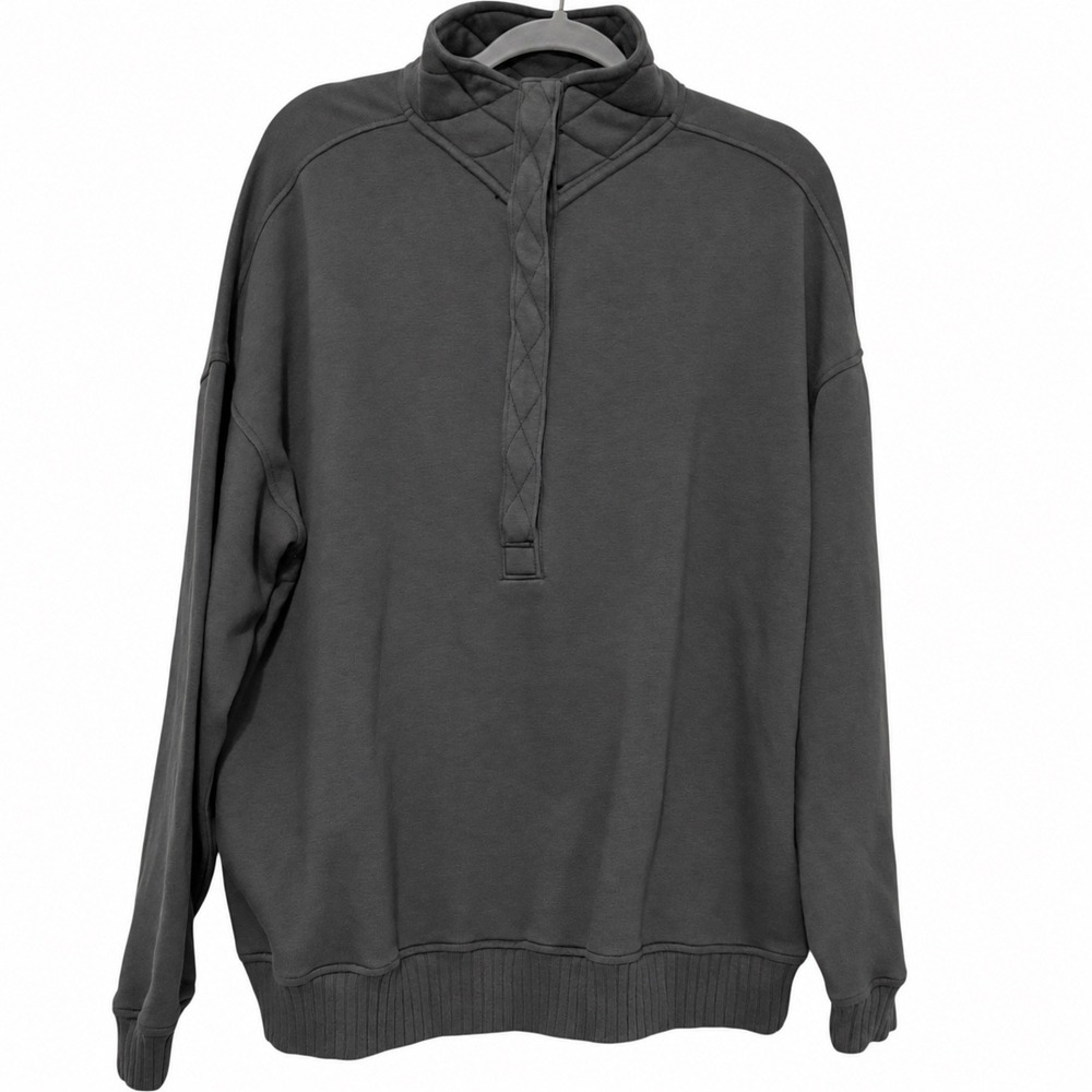 Aerie Womens XS Getaway Quarter Snap Sweatshirt Charcoal Gray Quilted Mock Neck